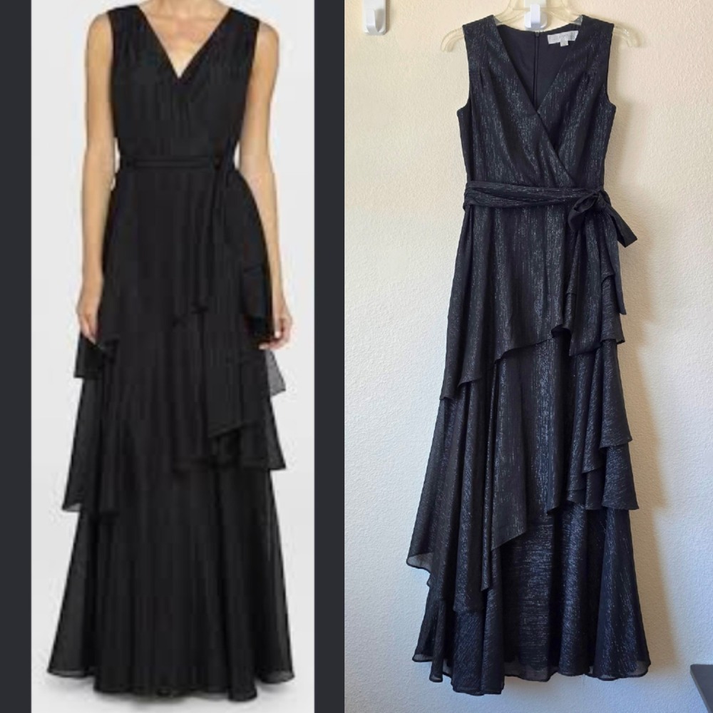 Tahari Arthur Levine Black Tie Formal Maxi Dress Cocktail Goth Gala Prom Sz 2
